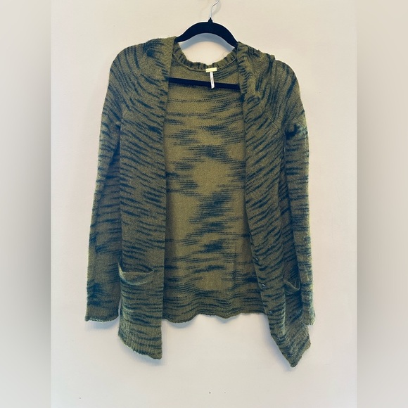 Olive Green and Black Patterned FP Beach Cardigan Sweater-Small - Picture 1 of 6